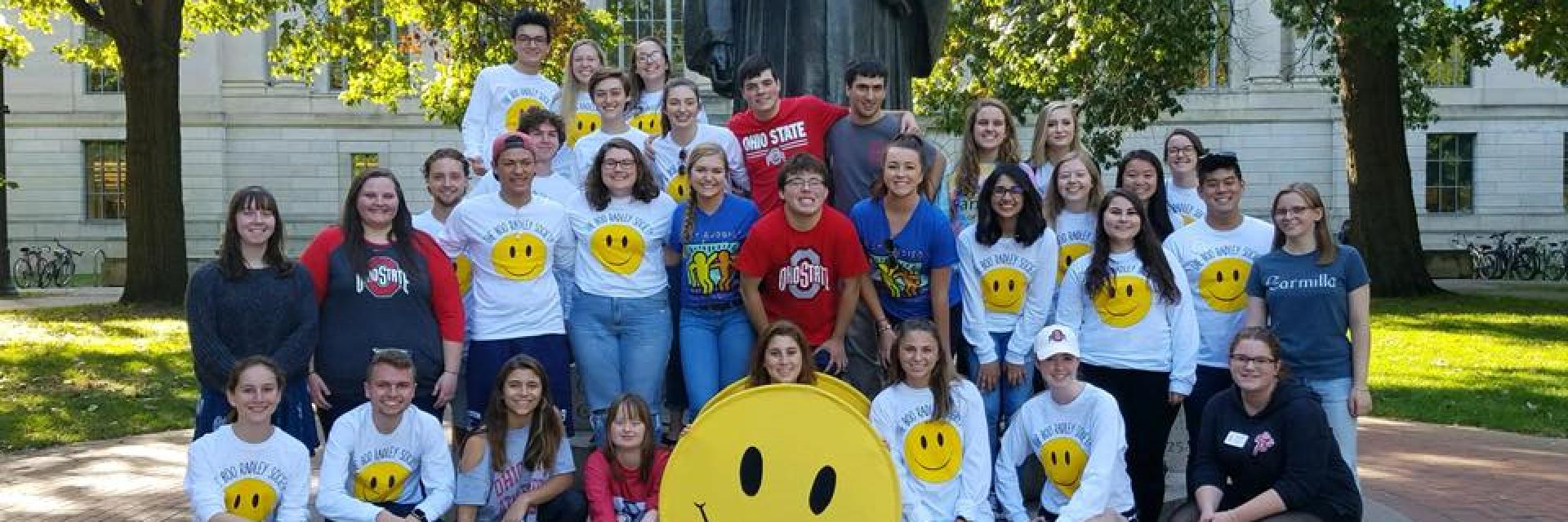 Group picture of the Boo Radley Society members outside Thompson Library